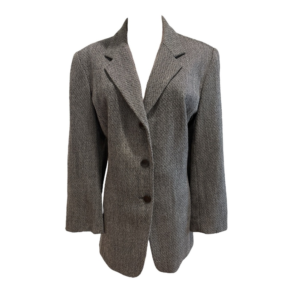 90s CLIFFORD WILLS WOOL BLEND BLACK & OFF WHITE CLASSIC BLAZER RELAX FIT SZ 16